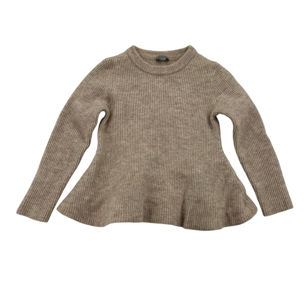 COS Peplum Hem Sweater Womens Small Beige Good Ribbed Wool Blend Crew Neck